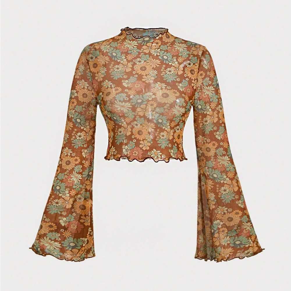 Women’s XL Floral Long Sleeve Crop Top-NWOT